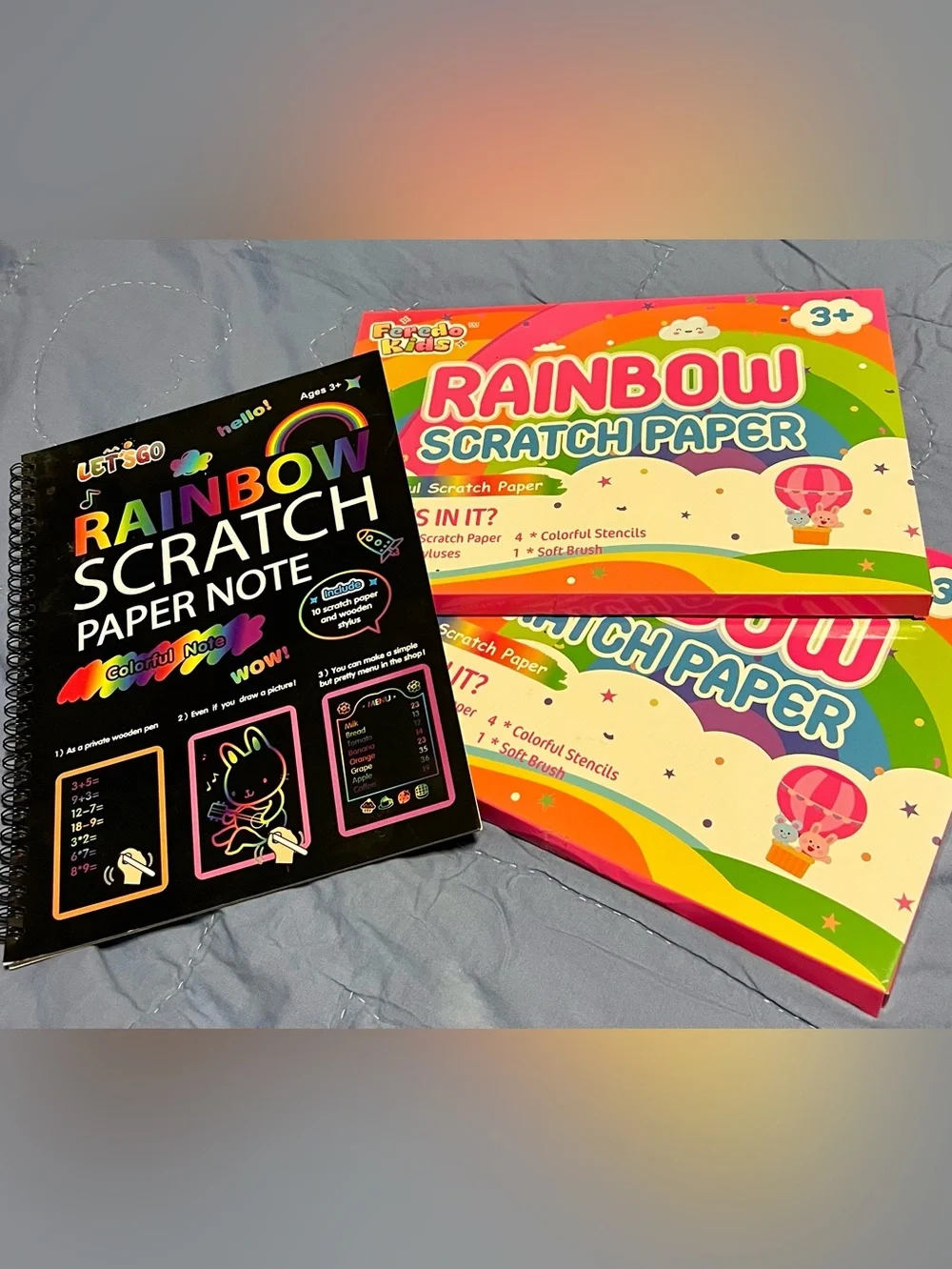 🌈 Set of 3 Rainbow Scratch Paper Note Pads 160 total pages 10 stylus